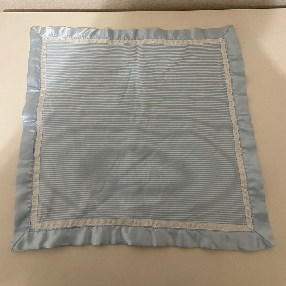 Bearington Baby Blue Striped Satin Trim Security Blanket Lovey